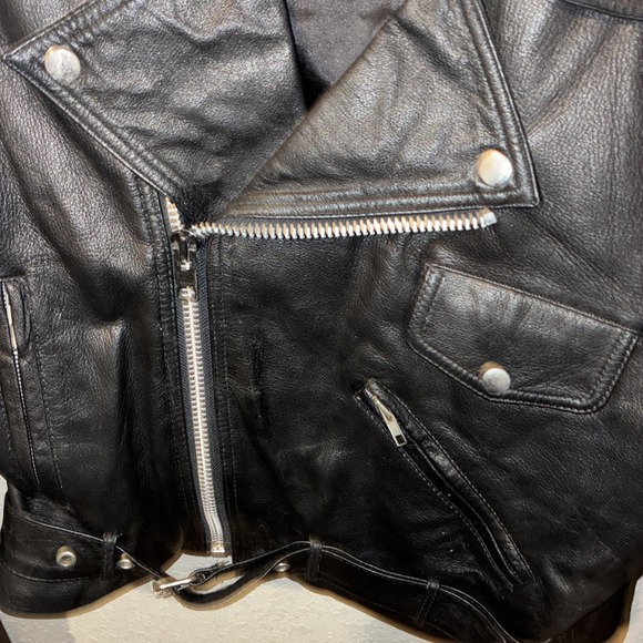 Vtg Fashion Elements Leather Bikers Jacket Men Polyester Lining - Picture 3 of 13